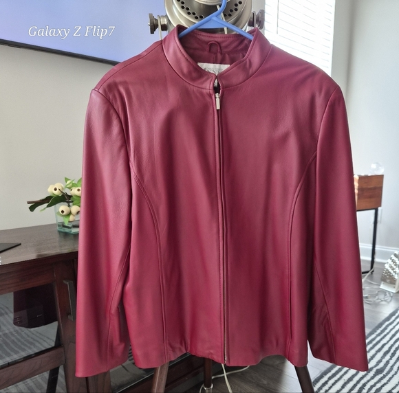 Casual Corner Jackets & Blazers - Casual Corner ANNEX XL Burgundy Genuine Leather Jacket VTG 90s Y2K Zip Front